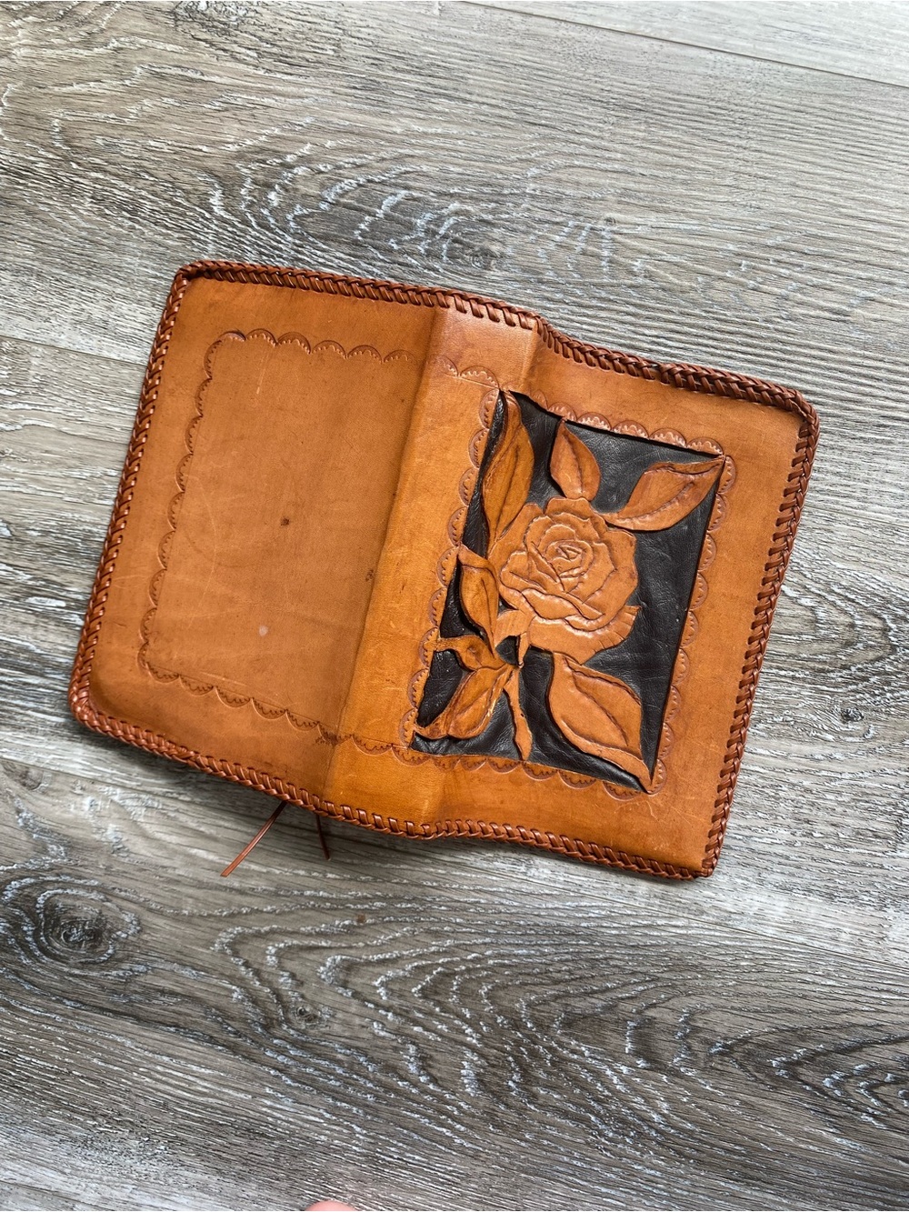 Handcrafted and Tooled Tan & Dark Brown Leather Journal/Book Cover - Picture 3 of 6